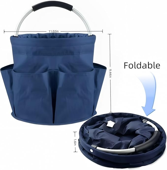 17L Cleaning Caddy With Handle, Foldable Storage Cleaning Product Organizer, Cleaning Caddy Organiser, Outdoor Camping，Portable Multifunctional Cleaning Bucket tool Bag Organizer (navy blue)