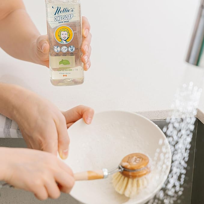 Nellie's One Soap - Peppermint Scented - Gentle Multi-Purpose Cleaner for Dishes, Surfaces, and Hands - Hypoallergenic, Plant-Based, Chemical-Free, and Soft on Skin - 19.2 oz - (Made in Canada)