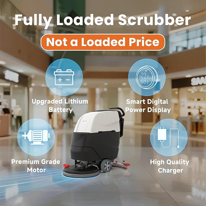 AF2217 Self-Propelled Floor Scrubber with Traction Drive, Complete Kit – 22" Path, 17-Gal, Lithium Battery, Heavy-Duty & High-Efficiency Cleaning for Warehouses, Schools, Hospitals, and Malls