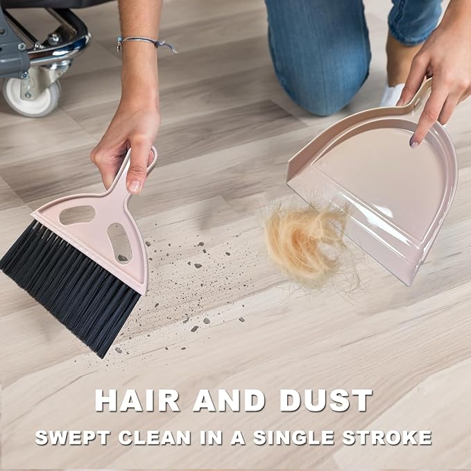 Mini Broom and Dustpan Set Small Broom with Dustpan Combo Set Portable Cleaning Tools for Home Office RV Learning Camping (Pink)