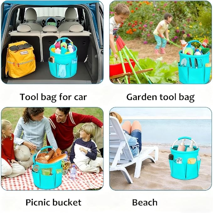 Cleaning Caddy for Cleaning Supplies,17L Cleaning Supply Caddy with Handle Foldable Cleaning Supplies Organizer Bucket Cleaning Products Organizers for Home, Garden (Lake Blue)