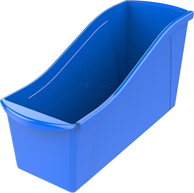 Storex Large Book Bin, Interlocking Plastic Organizer for Home, Office and Classroom, Blue, 6-Pack (71101A06C)