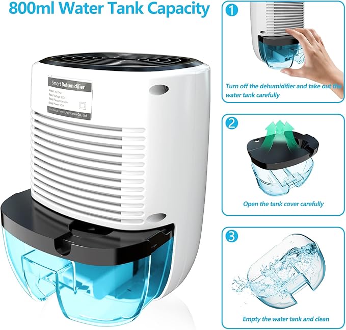 Dehumidifiers for Home 27oz(800ml) Small Auto Shut off Dehumidifiers with Drain Hose,Portable Ultra Quiet Mini Dehumidifier Effective for Bathroom, Basement, Garage, RV, Gun Safe, Closet