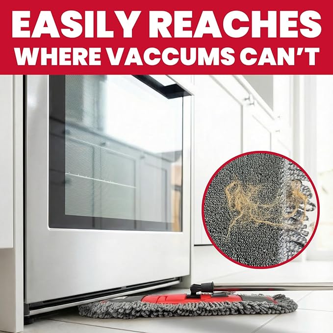 Dust Mop for Floor Cleaning with 4-in-1 Washable Pad System, Wet & Dry Multi-Purpose Mop with Built-In Scraper and Extra-Long 62'' Stainless Steel Handle for Hardwood,Vinyl,Laminate,Tile,Marble Floors