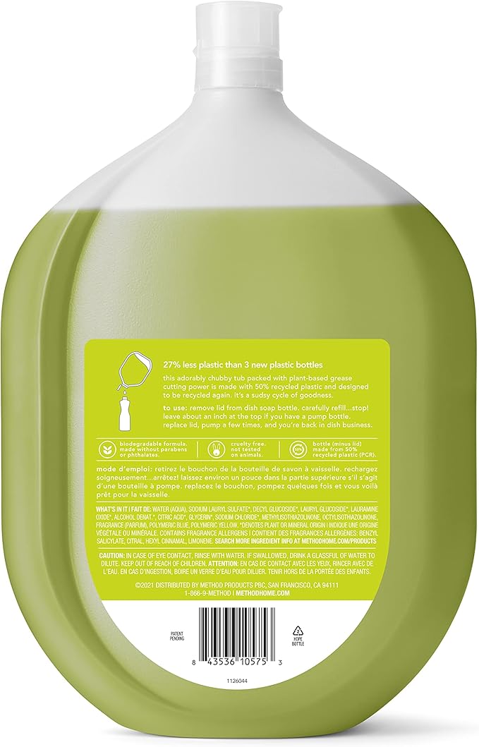 Method Gel Dish Soap Refill, Lime + Sea Salt Scent, Powerful Cleaning Formula, Large Refill Tub, Cuts Through Grease, 54 Fl Oz (Pack of 4)