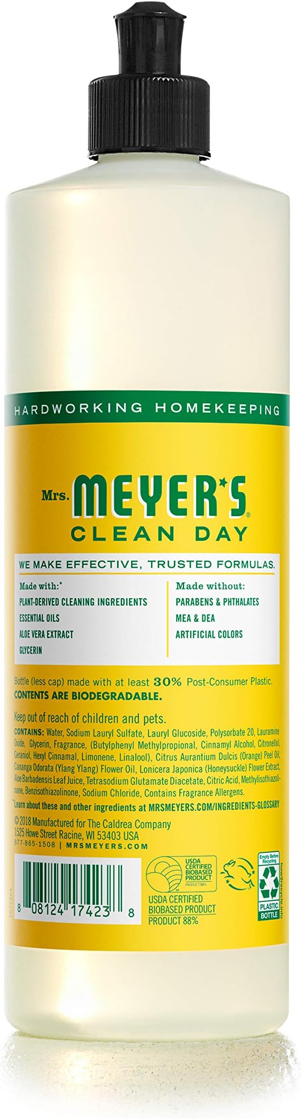 Mrs. MEYER'S CLEAN DAY Liquid Dish Soap, Honeysuckle, 16 fl. oz (Pack of 2)