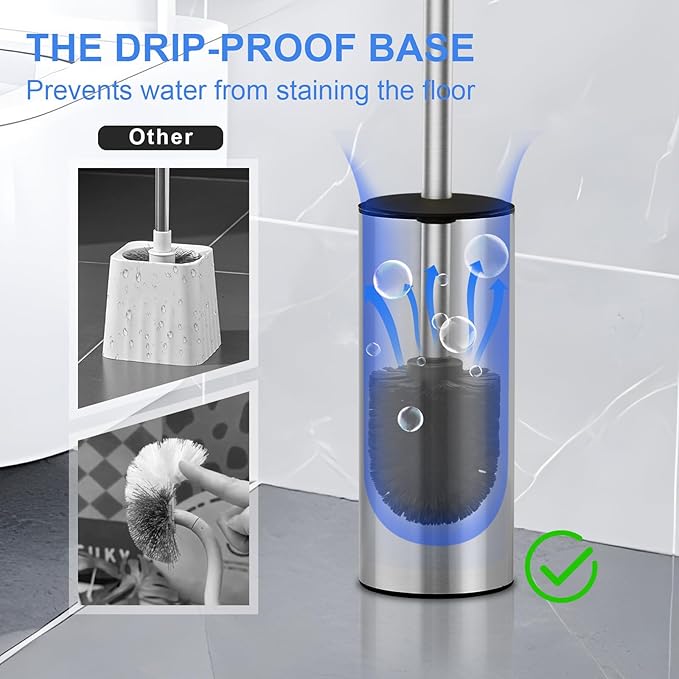 304 Stainless Steel Toilet Brush and Brush Holder Set, Circular Floor Toilet Brush Holder, Long Handle, Bathroom Heavy-Duty Cleaner, High-End Cylinder Wall，2 Brush Head (Brushed) YIGUANXIN