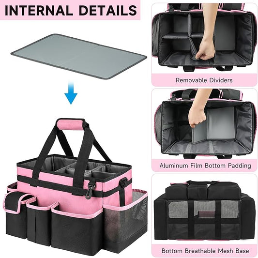 Cleaning Caddy,Large Cleaning Bags for Housekeepers,Cleaning Supplies Organizer with Handle,Pink