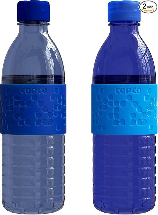 Copco Hydra 16.9oz Water Bottle, Set of 2 - Non-Slip Sleeve & BPA-Free Tritan Plastic - Dishwasher Safe, Reusable Plastic To Go Bottle - Leak-Proof, Spill-Proof, Portable Water Bottle (Navy & Blue)