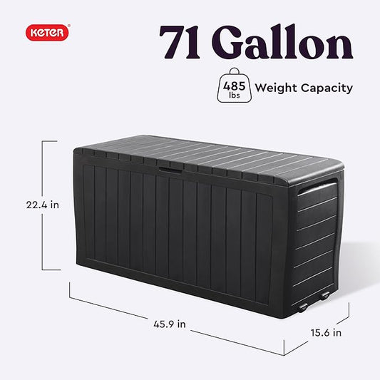 Keter Marvel Plus 71 Gallon Resin Outdoor Storage Box for Patio, Balcony & Garden – Weather‑Resistant Deck Box for Cushions, Pillows, Pool Floats & Tools, Dark Grey