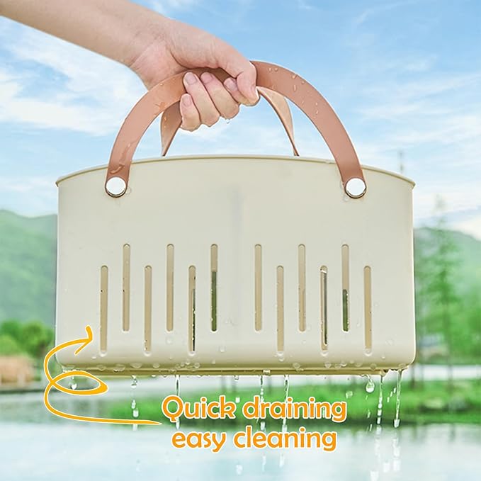 Portable Shower Caddy Basket Plastic Collapsible Cleaning Organizer Storage Tote with Handle Removable Divider for College, Dorm Room, Camp, Gym, Dorm, Bathroom (White)