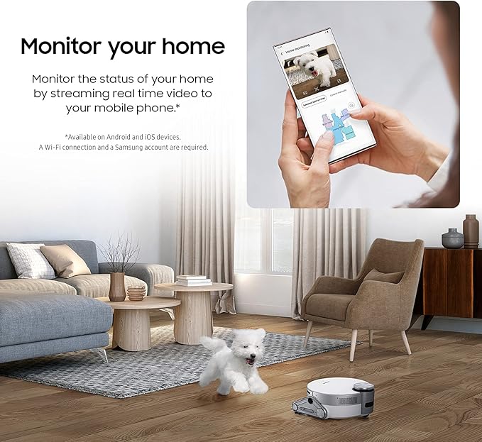 SAMSUNG Jet Bot AI+ Robot Vacuum Cleaner w/ Object Recognition, Intelligent Cleaning, Clean Station, 5-Layer Filter, Touchless Dust Removal for Hardwood Floors, Carpets, VR50T95735W, White