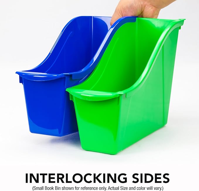 Storex Large Book Bin, Interlocking Plastic Organizer for Home, Office and Classroom, Blue, 6-Pack (71101A06C)