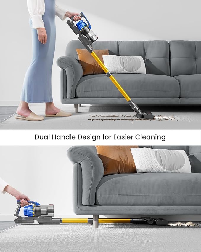 Cordless Vacuum Cleaner, 600W 50KPA 70Mins Vacuum Cleaners for Home, Self-Standing Stick Vacuum with Removable Battery, Wall Mount Charging, Anti-Tangle Roller Brush for Pet Hair, Carpet, All Floors