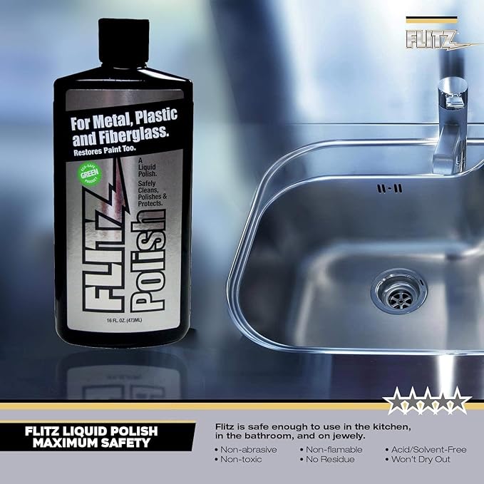 Flitz Multi Purpose Metal Polish Liquid - 3.4oz Bottle of USA-Made Tarnish Remover - For Aluminum, Chrome, Brass, Nickel, Silver - Non-Abrasive Metal Cleaner and Polish, Restorer (12 Pack)