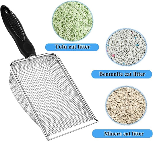 itPlus Cat Litter Scoop, Stainless Steel Cats Sturdy Mesh Scooper Kitty Litter Scoop Long Handle Scooper Shovel Sifter for All Litter Types Metal Cat Scooper for Litter Box
