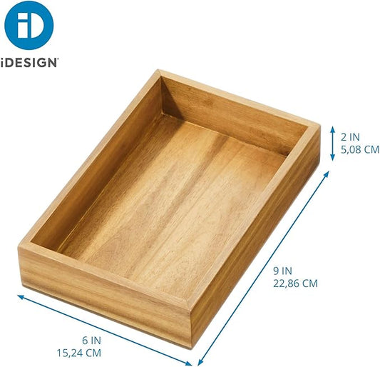 iDesign Acacia Wood Kitchen and Pantry Small Drawer Organizer Bin– Natural