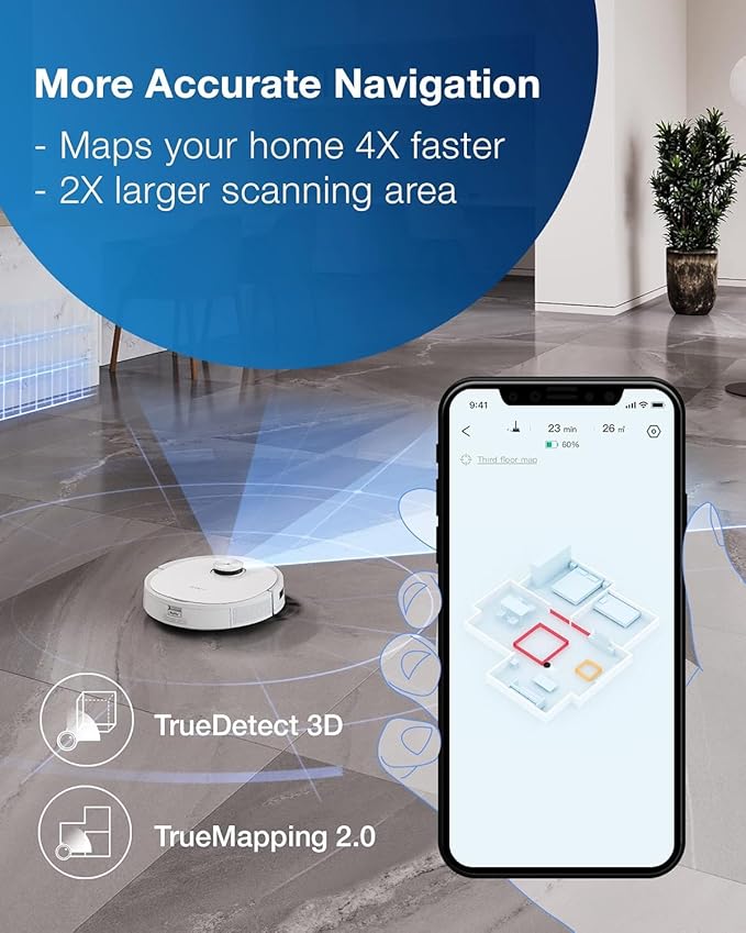 ECOVACS DEEBOT TEO+ Robot Vacuum and Mop Combo with Auto-Empty Station, Precision Laser Mapping, 3D Maps, Oscillating Mopping, 3000Pa Suction, Hands-Free Cleaning for Up to 60 Days
