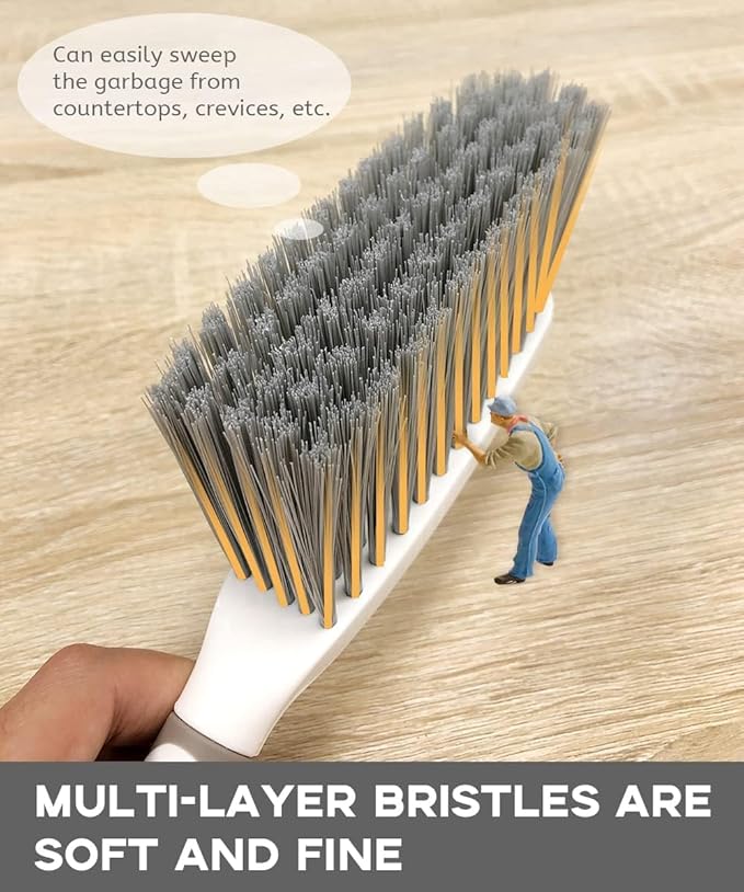 Dust Pan, Dustpan and Brush Set, Small Dust Pan and Brush Set, Hand Broom and Dustpan Set for Home, Handheld Angled Dust Pans and Brooms are Daily Cleaning Tools.Beige Brown