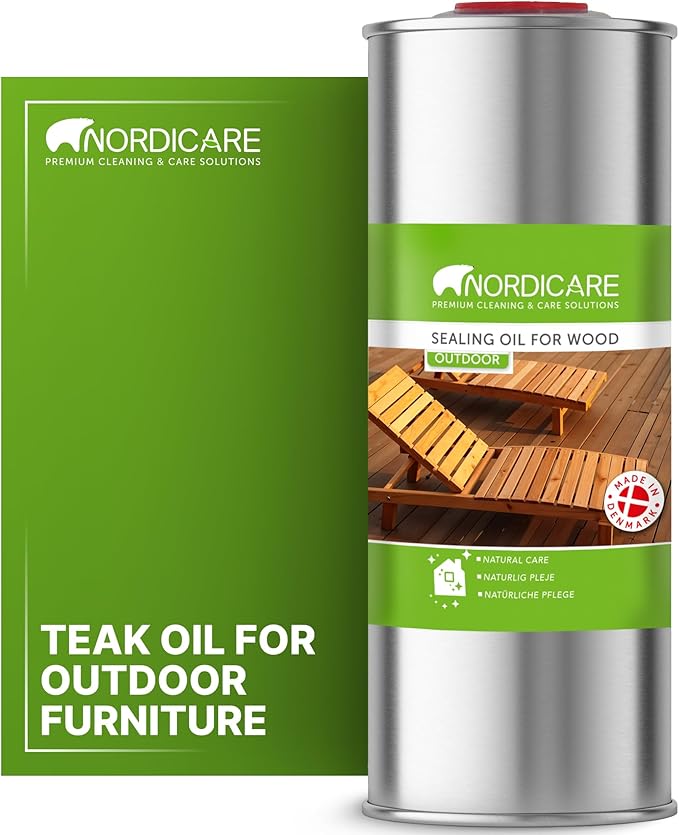 Nordicare Sealing Wood Oil for Outdoor Garden Furniture - Teak Oil for Wood Outdoor Furniture - Suitable for All Outdoor Types of Wood, for Wood Exterior Protection - Easy to Apply 34 Oz
