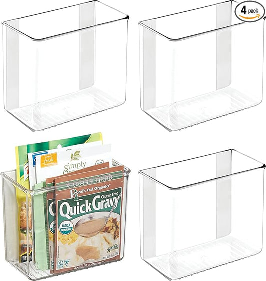 iDesign Adhesive Organizer Bin - Damage-Free Hanging for Kitchen, Bathroom, or Office - Set of 4 - Clear