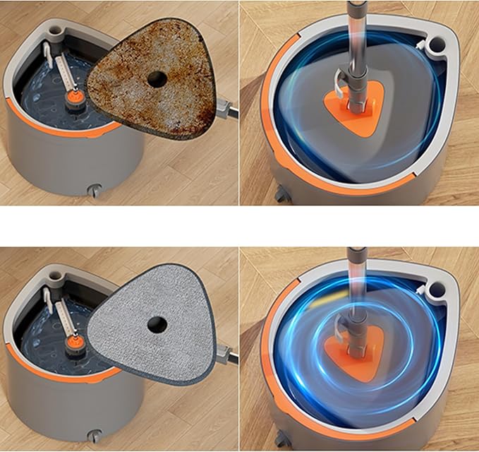 Spin Mop and Double Bucket Set with Dual-Chamber Water System,Self-Wringing Floor Cleaning Kit with 5 Extra Refills for Hardwood Tile Laminate Floors (shuidi-Grey)