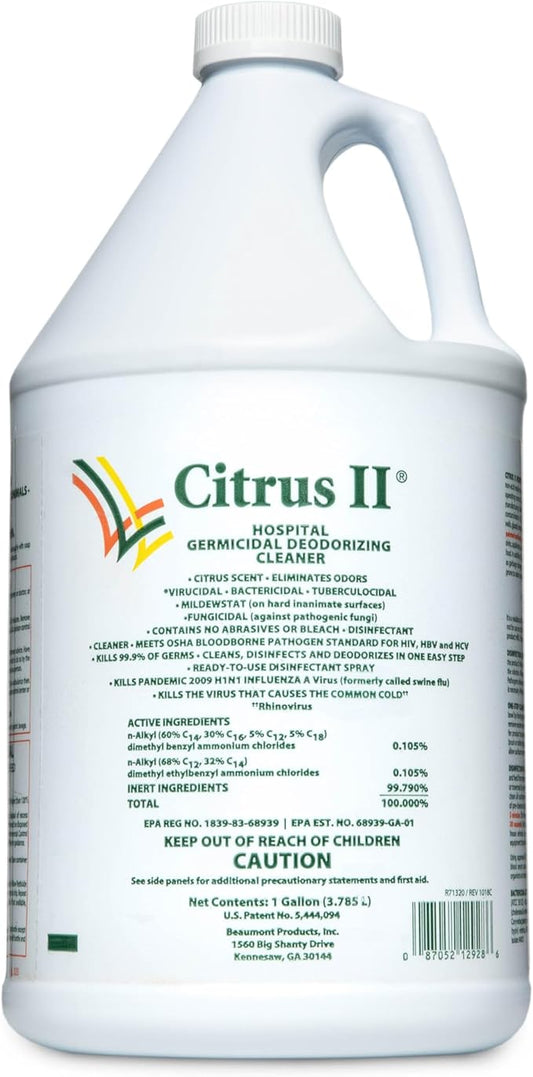 Citrus II Hospital Germicidal Deodorizing Cleaner - Fresh Citrus Scent - 1 Gallon - Refill - Disinfecting Cleaner for Home, Hospital and Office Areas