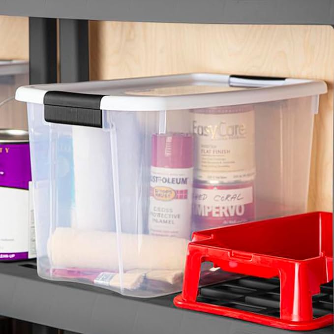 STERILITE 30 QT. ULTRA-LATCH STORAGE BOX WITH WHITE LID AND CLEAR BASE 12-PACK 12 X