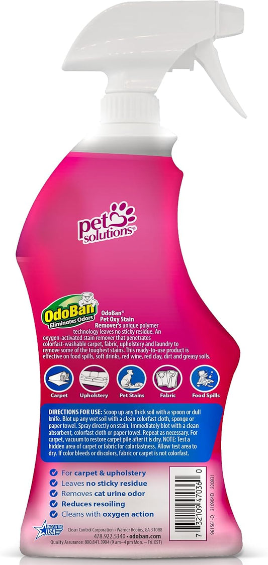 OdoBan Pet Solutions Oxy Stain Remover, Pet Stain Eliminator, Made in the USA, 12-Pack, 32 Ounce Spray Each