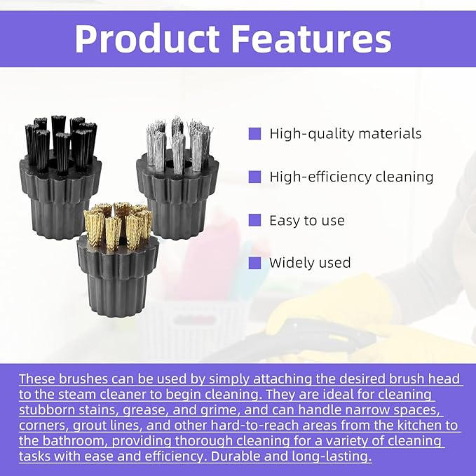 30Pcs Steam Cleaner Brush Head Attachments, M8 Steamer Mop Small Brushes Heads Replacement Accessories (Brass/Stainless Steel/Nylon Brushes)