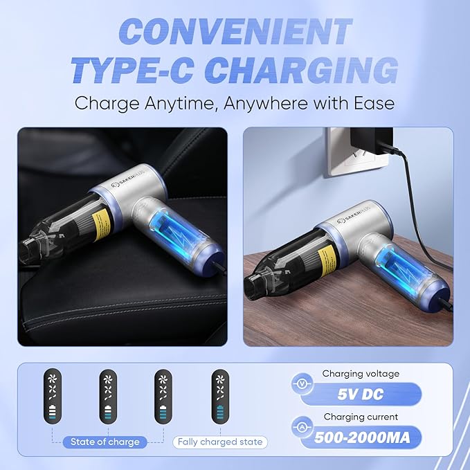 Mini Vacuum Cleaner, 3 in 1 Cordless Handheld Vacuum Cleaners, 18000Pa High Power Car Vacuum Cleaner with Brushless Motor,Adjustable Car Vaccum Portable Cordless for Cars,Desktop-Blue