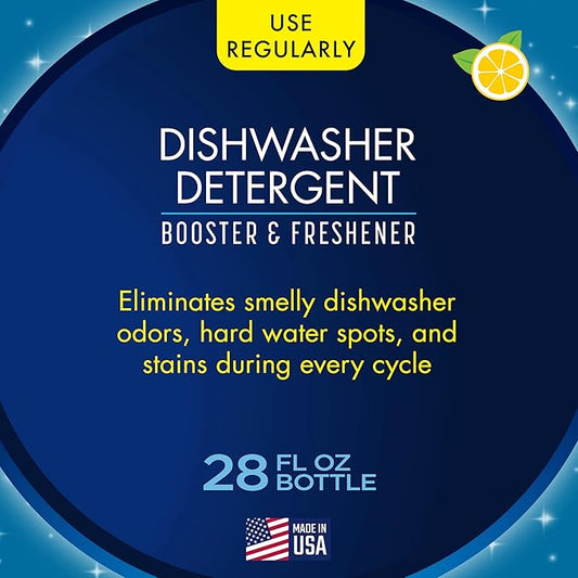 Glisten Dishwasher Detergent Booster and Freshener, Helps Eliminate Odors, Spots, and Stains, Lemon Scent, Made in the USA, 28 Ounce Bottle