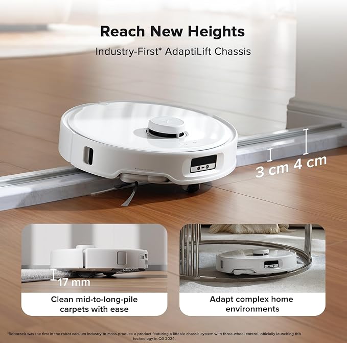roborock Qrevo Curv Robot Vacuum and Mop, 18,500Pa Suction, Zero-Tangling, AdaptiLift Chassis, FlexiArm Technology, Hot Water Mop Washing & Dock Self Cleaning, Al Obstacle Recognition