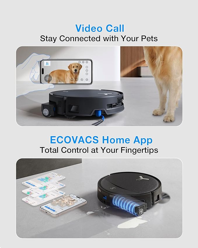 ECOVACS DEEBOT T80S Omni Robot Vacuum and Mop, 24,800Pa Suction, Instant Self-Cleaning OZMO Roller Mop, Auto-Lift Mop for Carpet & Spill Protection, AI Navigation, ZeroTangle 3.0 for Pets Family