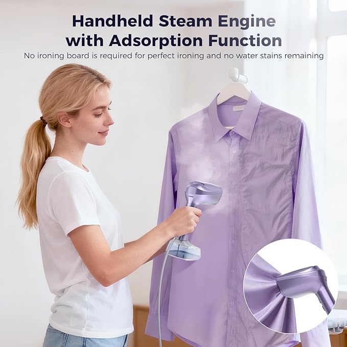 Vacuum Steamer for Clothes, Handheld Travel Garment Steamer with 3500Pa Suction and 400ml Big Capacity, 2-in-1 Steamer ＆ Iron with Large Ceramic Heat Panel, 110v-120v