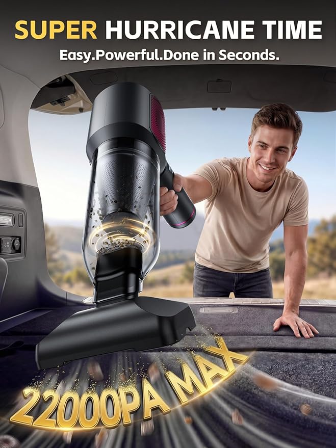 REWONDER Car Vacuum Cleaner High Power, 22000Pa Vacuum Cleaner & 110000RPM Air Duster, Handheld Vacuum with 7800mAh Battery Car Detailing Vacuum, Storage Bag & Multi-Nozzles for Car, Home