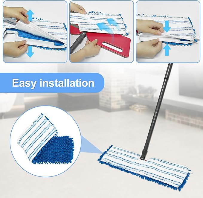 3 Pack Mop Heads Replacements Compatible for Ocedar Dual-Action Microfiber Flip Mop, Double Sided Mop Replace Head Mop Refills with Microfiber & Chenille for Dry Wet Use, Reusable, Machine Washable