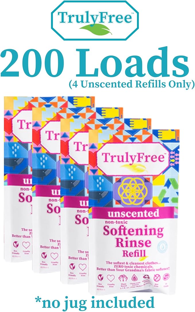 Truly Free Natural Fabric Softener | Plant-Based | Non-Toxic for Babies & Kids Sensitive Skin | Unscented Eco-Friendly Fabric Softener Conditioner | Safe, Gentle & Chemical-Free