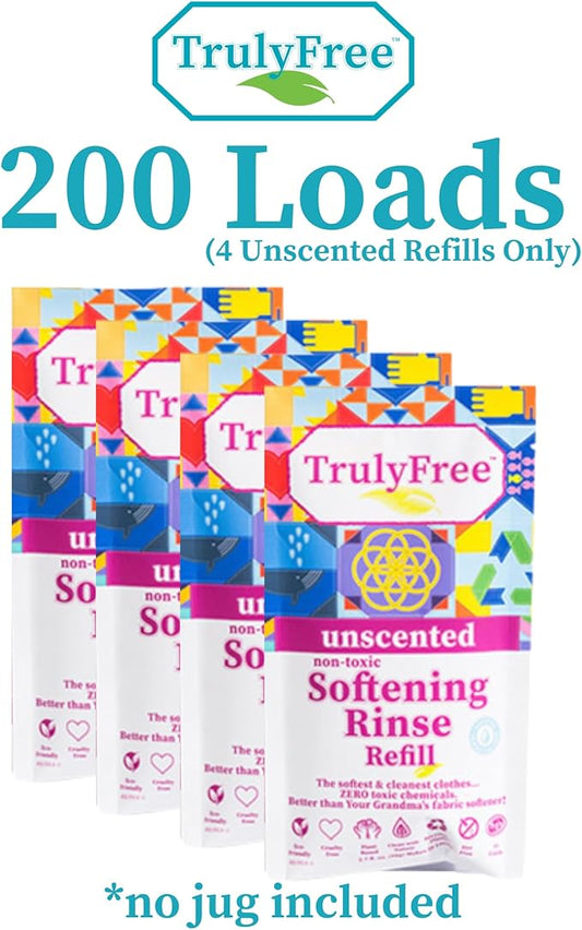 Truly Free Natural Fabric Softener | Plant-Based | Non-Toxic for Babies & Kids Sensitive Skin | Unscented Eco-Friendly Fabric Softener Conditioner | Safe, Gentle & Chemical-Free