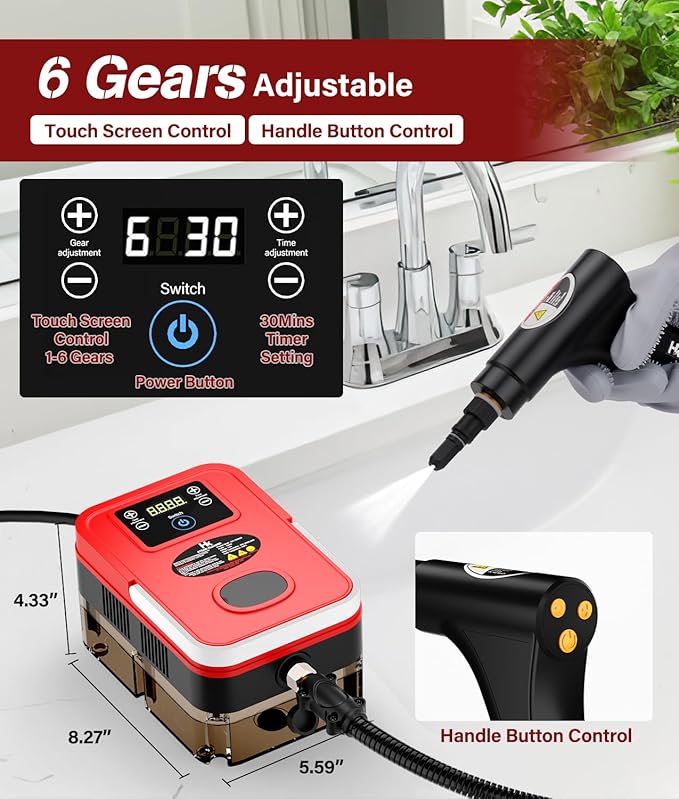 2026 Upgraded Steam Cleaner,10s Heat-Up,1.2L Tank, 6-Level Adjustable Handle,1500W Steamer for Cleaning, Portable Steamer for Cleaning with 20PCS Accessories, Steam Cleaner for Home,Car,Dirt