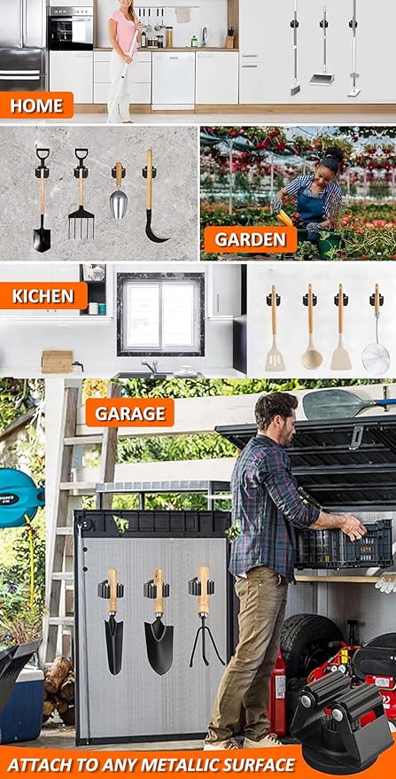 AKOAK Broom and Mop Rack Holder, Wall Storage Organizer, Screw Mount, Garden Tool Organizer Stainless Steel Mop Rack, Home, Kitchen, Bathroom, Garden, Garage Storage (4 PCS, Black)