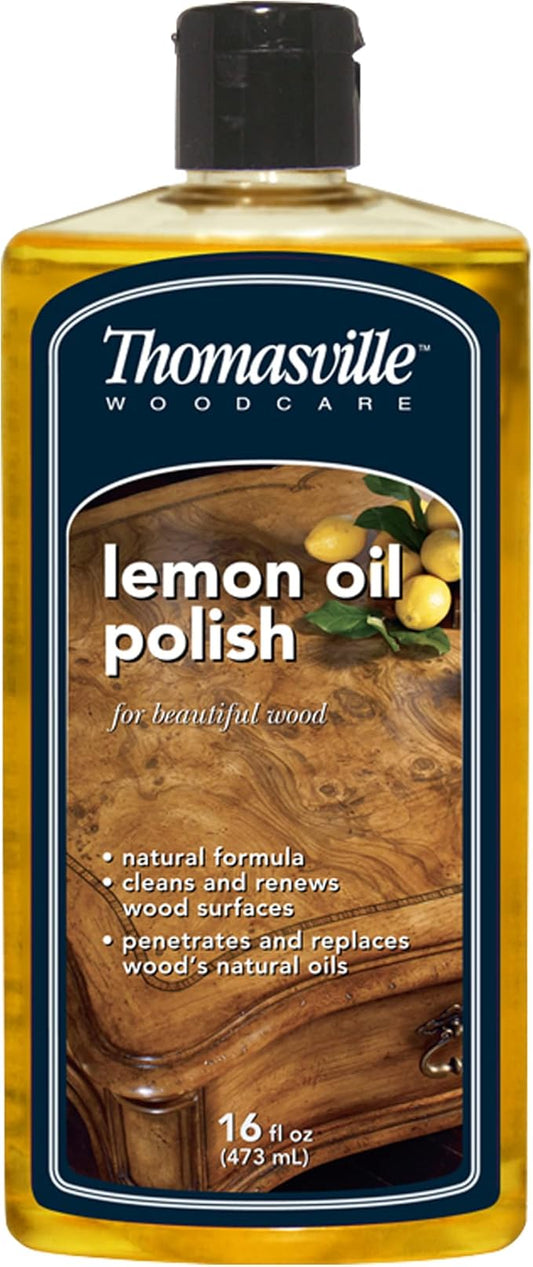Thomasville LEMON OIL POLISH - Wood Cleaner & Furniture Polish, Cleans, Renews, Restores & Rejuvenates Surfaces, Protects Wood from Drying or Cracking, Leaves a Shiny Finish, 16oz