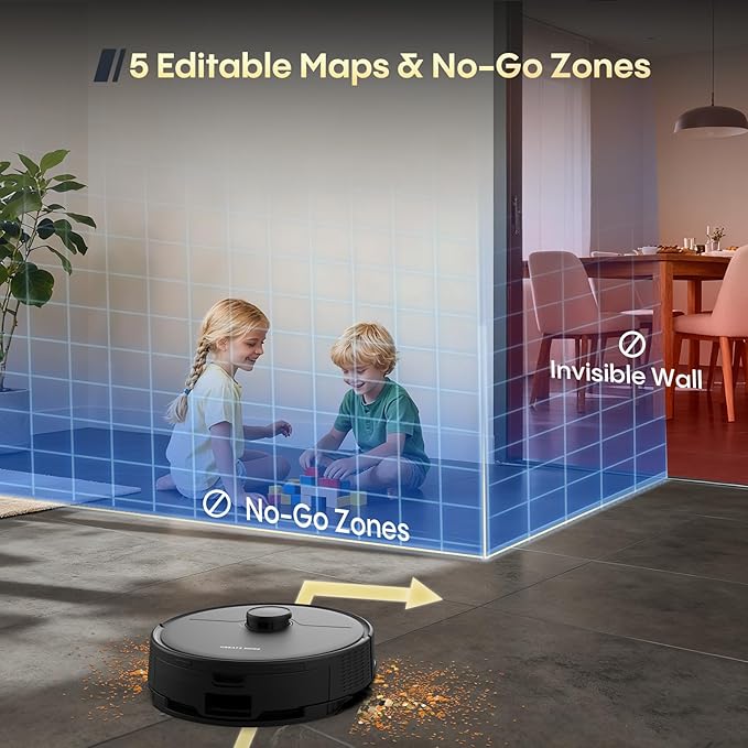 Robot Vacuum and Mop, Self Emptying, 6000Pa Suction, Advanced Smart Mapping, Easy Custom 4 in 1 Robotic Vacuum for Pet Hair, Dust, Carpet, WiFi/Alexa