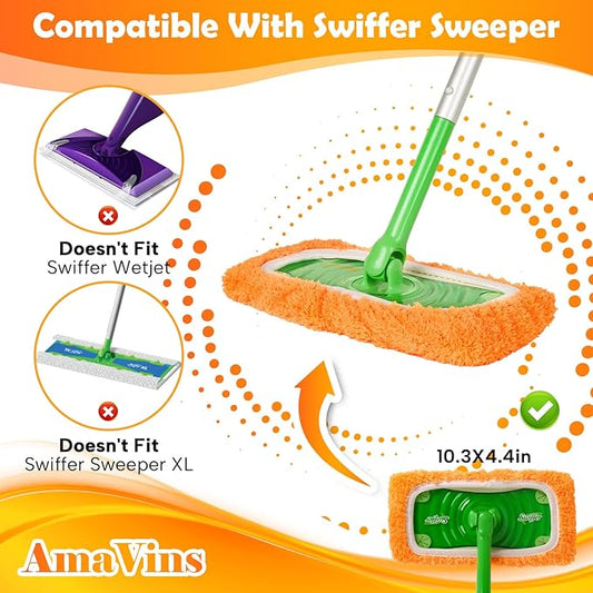 5 Pack Reusable Microfiber Mop Pads Compatible with Swiffer Sweeper, Wet and Dry Flat mop Cover, Washable Pads for Surface/Hardwood Floor Cleaning (Mop is Not Included)
