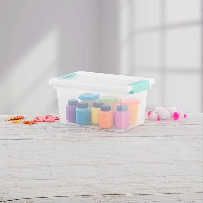 Sterilite 8-Pack Clip Box, Stackable Clear Plastic Bins with Latching Lids, Medium - Writing, Arts or Crafts Supplies Storage Containers for Home, Office, Classroom and Workshop Organization