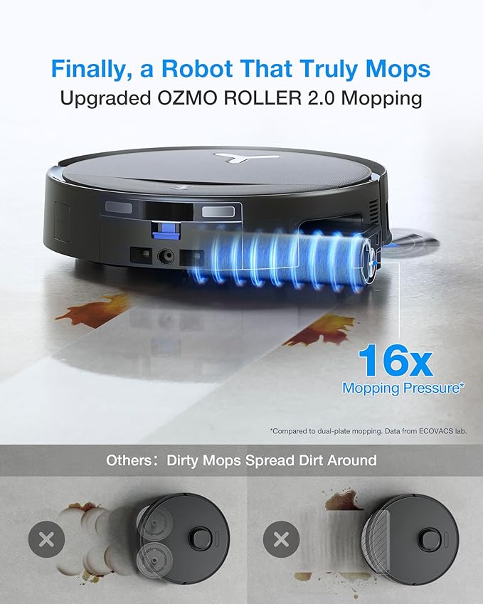 ECOVACS DEEBOT T80S Omni Robot Vacuum and Mop, 24,800Pa Suction, Instant Self-Cleaning OZMO Roller Mop, Auto-Lift Mop for Carpet & Spill Protection, AI Navigation, ZeroTangle 3.0 for Pets Family