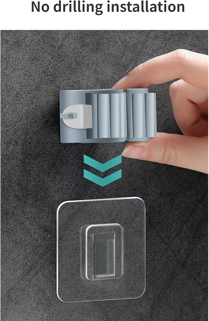 4PCS Mop Broom Holder Wall Mounted Broom Clip Mop Grippers Self-Adhesive No Drilling Racks Anti-Slip Hooks And Dustpan Hanger