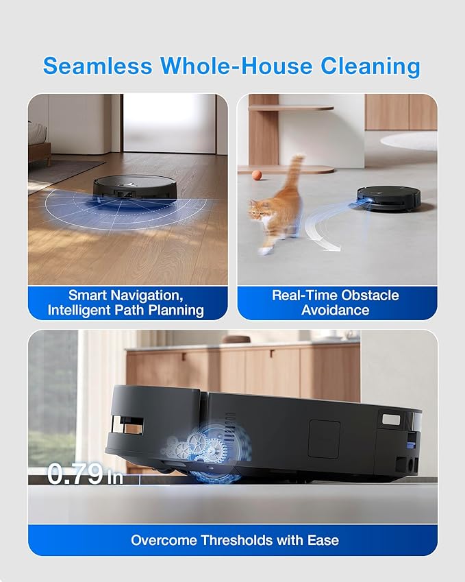 ECOVACS DEEBOT T80S Omni Robot Vacuum and Mop, 24,800Pa Suction, Instant Self-Cleaning OZMO Roller Mop, Auto-Lift Mop for Carpet & Spill Protection, AI Navigation, ZeroTangle 3.0 for Pets Family