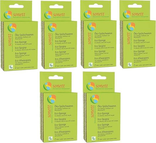 Sonett Natural Compostable Eco Sponges for Dishes Scratch Free for Kitchen and Bathroom (Pack of 12)