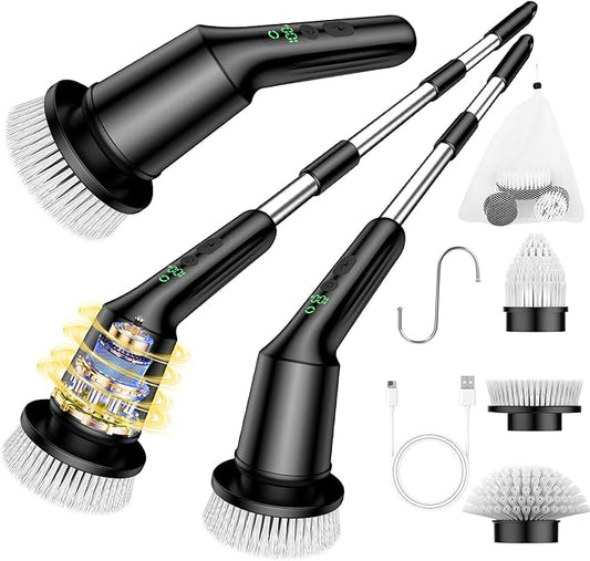 Electric Spin Scrubber for Cleaning Bathroom, Shower Scrubber Cordless Cleaning Brush with IPX7 Waterproof & 2 Speed, 3 Brush Heads, Bathroom Cleaning Supplies for Toilet Shower Tub Black